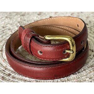 Carriage Court Belt Red Genuine Glove Leather Skinny  Dress Solid Brass Buckle